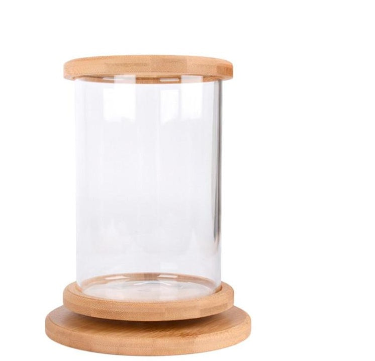 Small Office Glass Aquarium Bamboo Base Mini